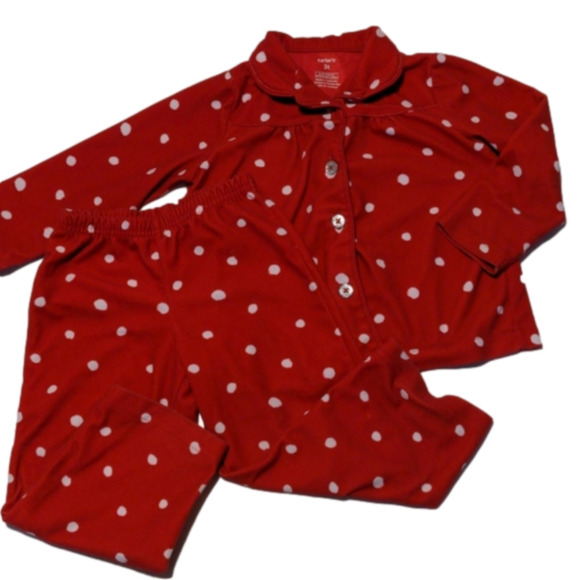Carter's Red & White Polka Dot Two Piece Fleece Toddler Pajamas * 3T - Picture 1 of 8